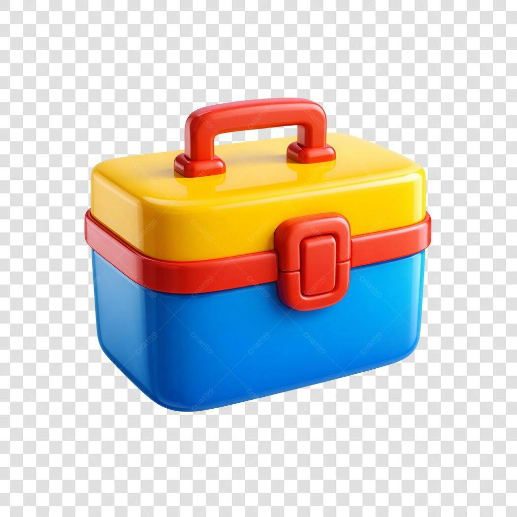 Elemento 3D Caixa Ferramentas Azul Amarelo PNG Fundo Transparente