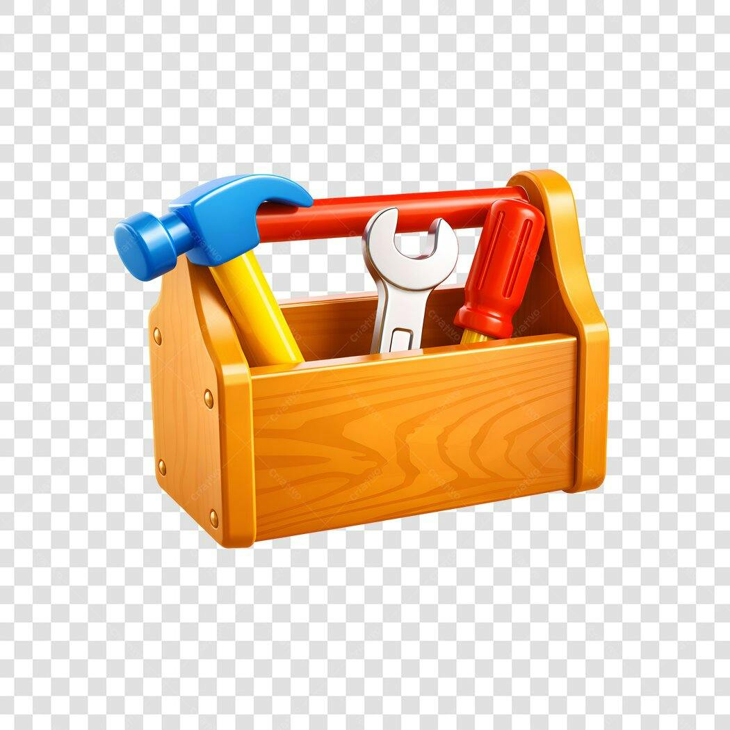 Elemento 3D Caixa Ferramentas Martelo Chave Fenda PNG Fundo Transparente