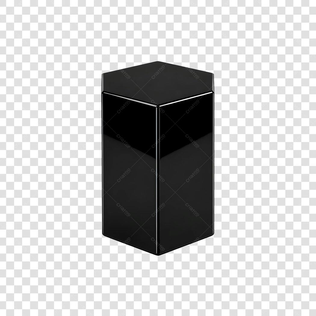 Elemento 3D Caixa Hexagonal Preta Brilhante PNG Fundo Transparente