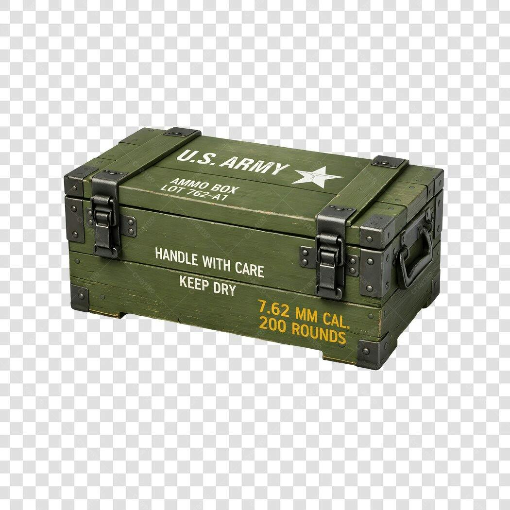 Elemento 3D Caixa Munição U.S. Army Verde PNG Fundo Transparente
