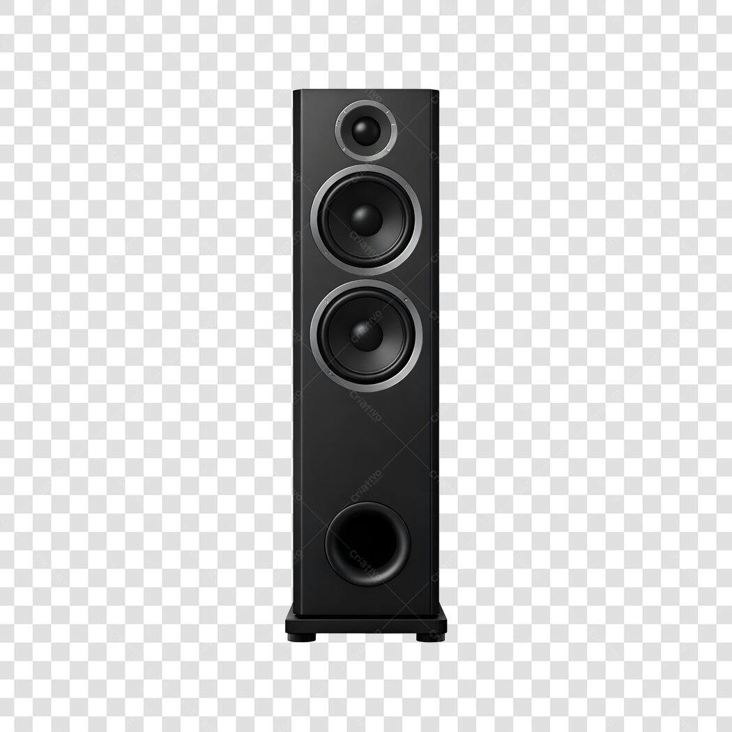 Elemento 3D Caixa Som Torre Preta PNG Fundo Transparente