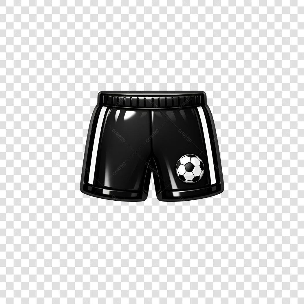 Elemento 3D Calção Futebol Preto Bola PNG Fundo Transparente