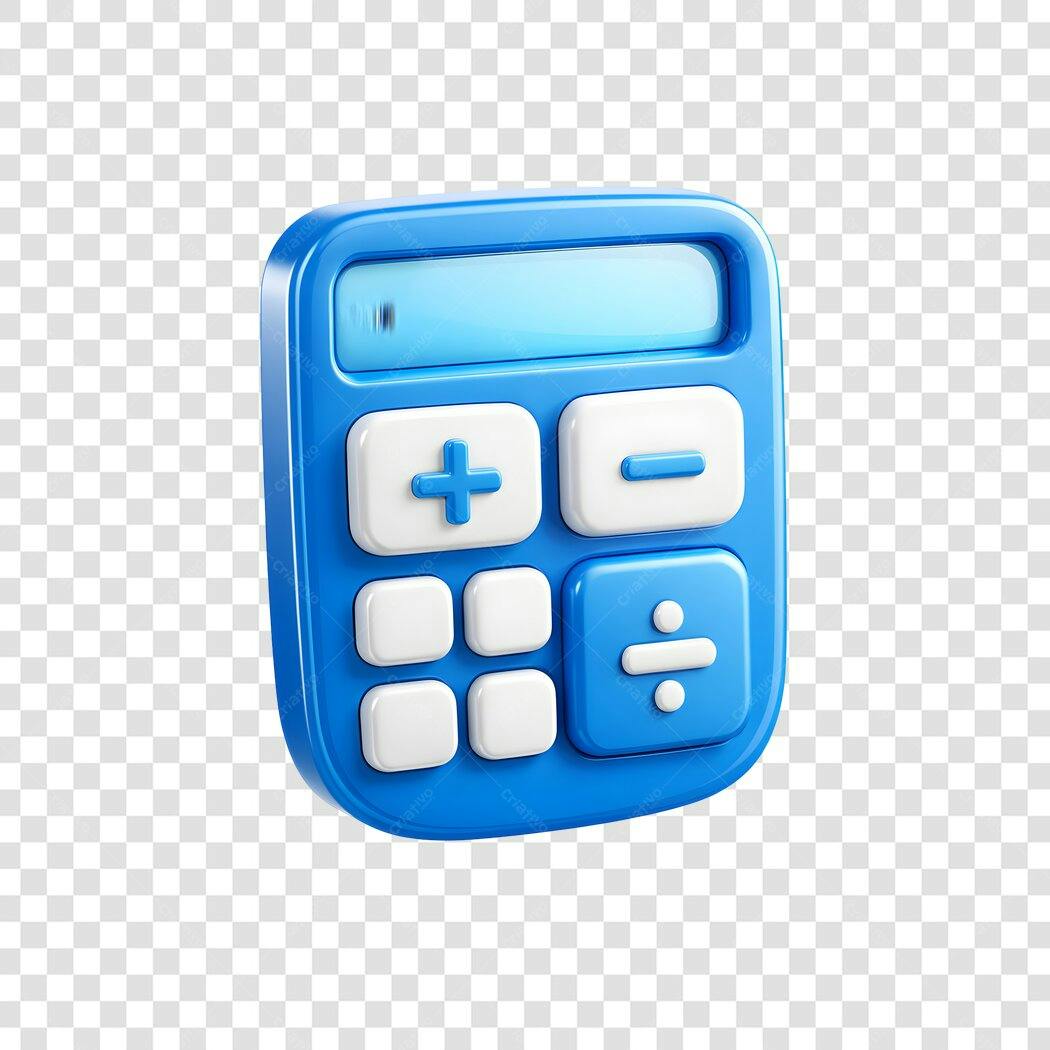 Elemento 3D Calculadora Azul Contabilidade PNG Fundo Transparente