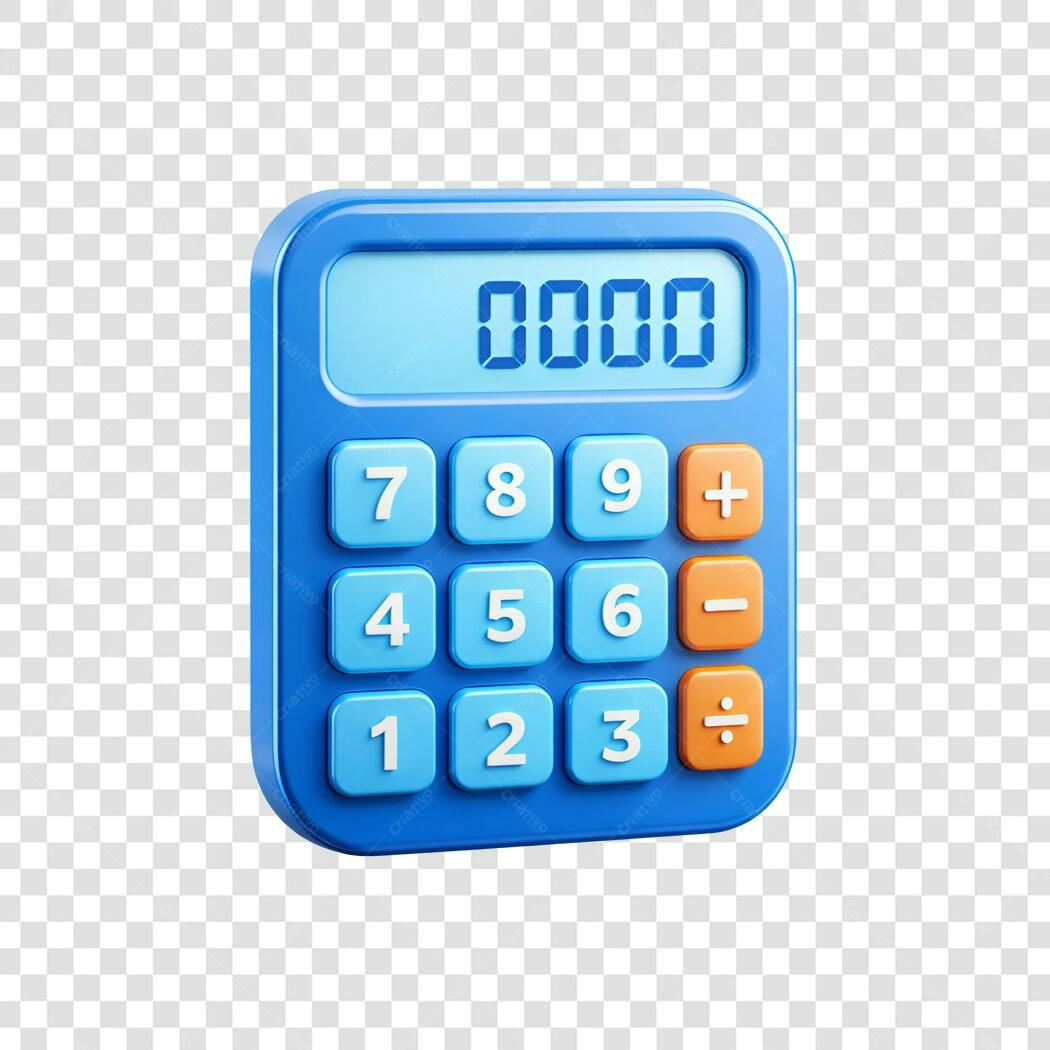 Elemento 3D Calculadora Azul Contabilidade PNG Fundo Transparente