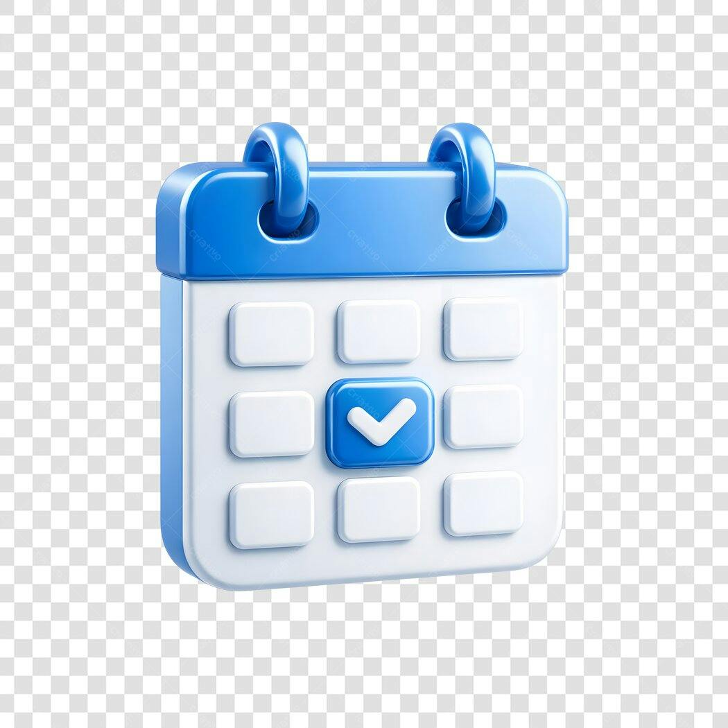 Elemento 3D Calendário Azul com Check PNG Fundo Transparente