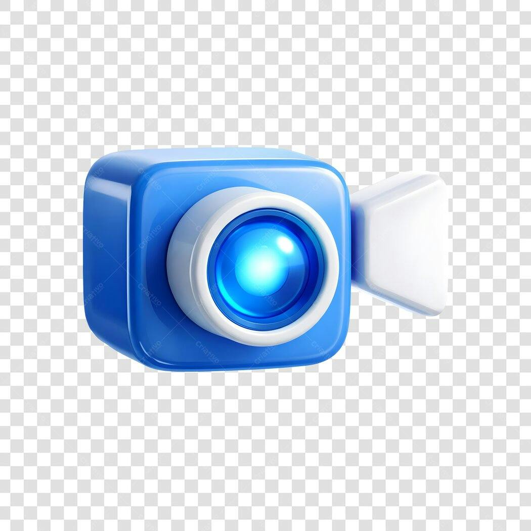 Elemento 3D Câmera de Vídeo Azul Brilhante PNG Fundo Transparente