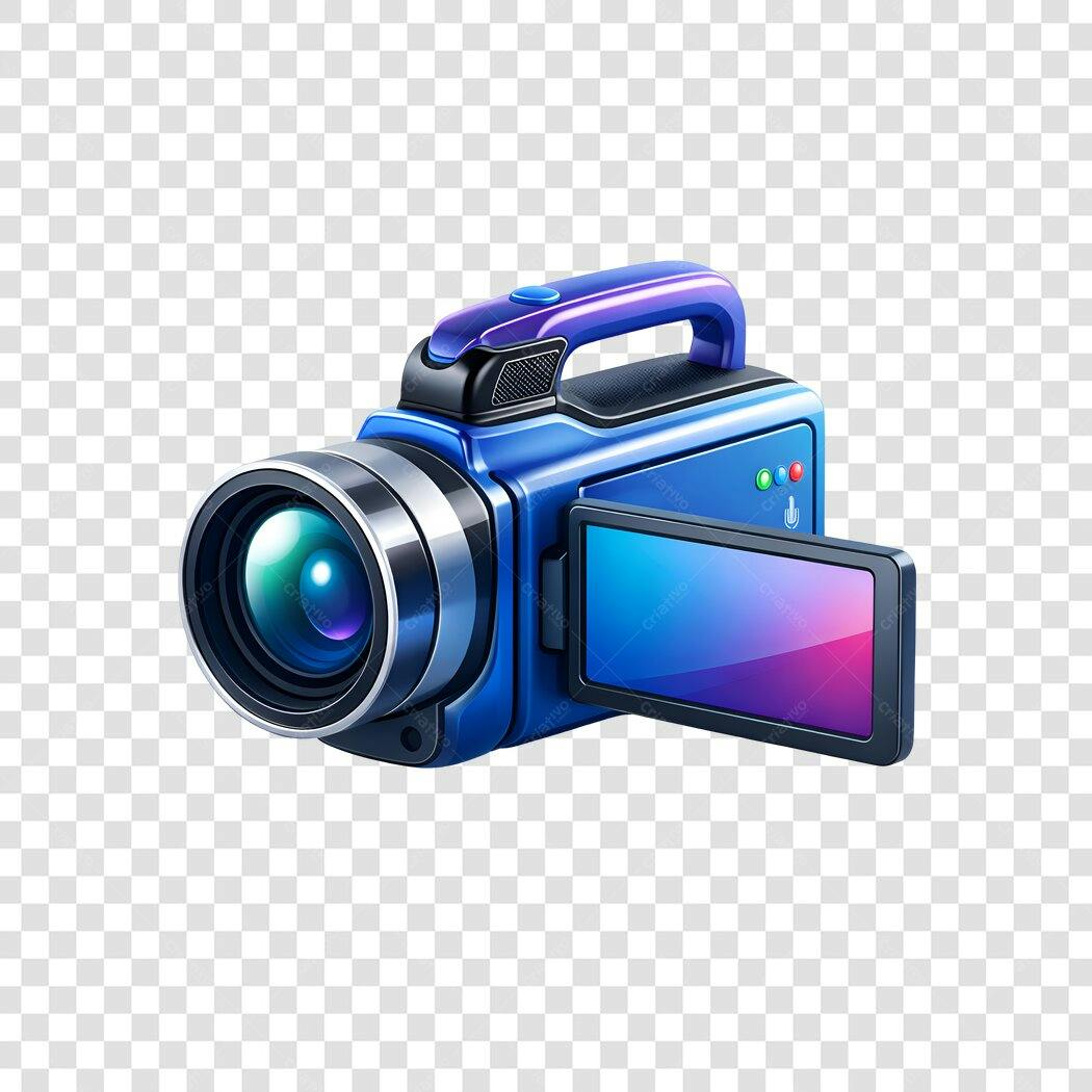 Elemento 3D Câmera Filmagem Azul Eletrônicos PNG Fundo Transparente
