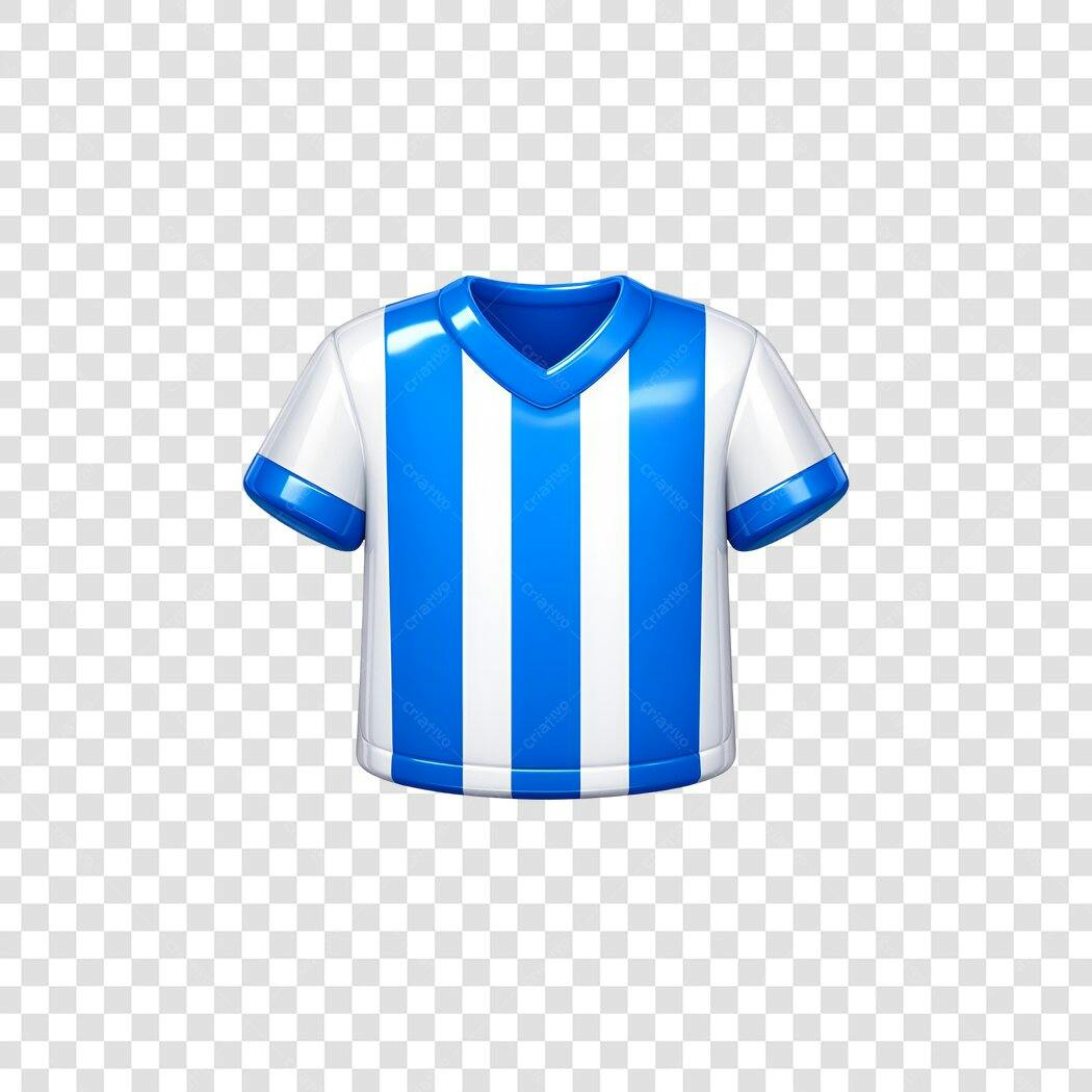 Elemento 3D Camisa Futebol Listrada Azul Branca PNG Fundo Transparente