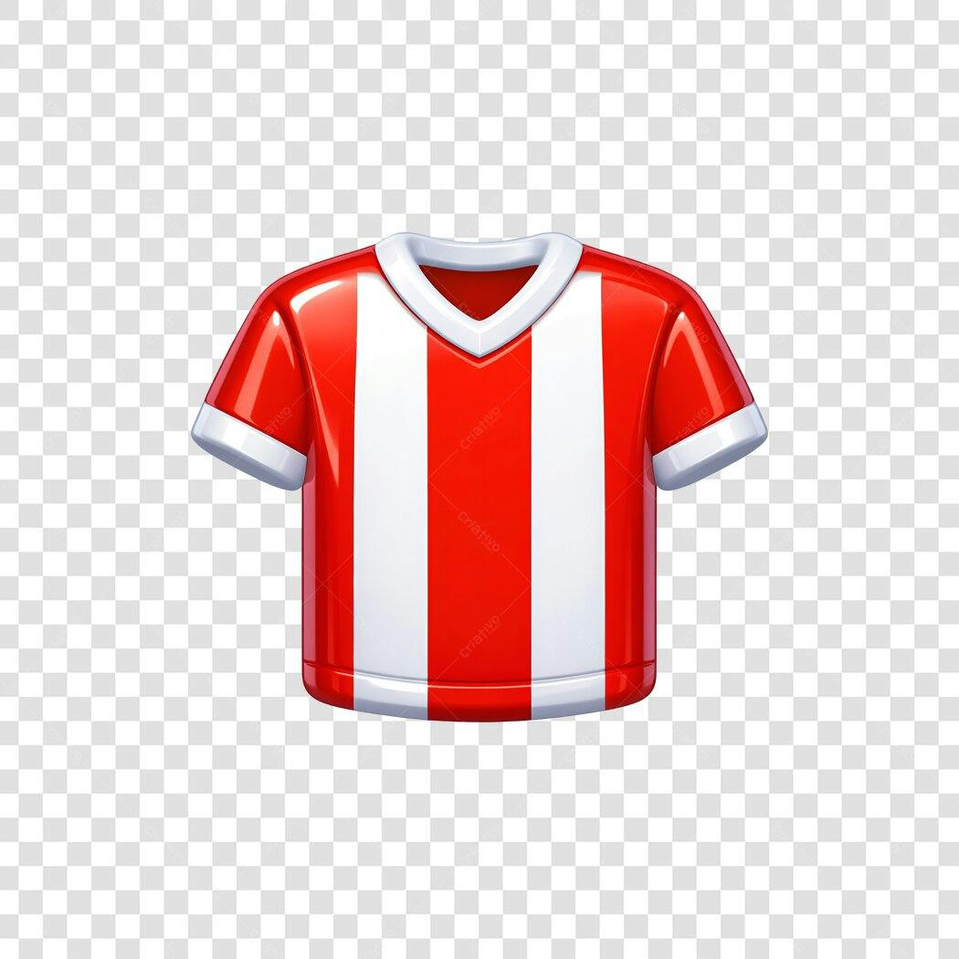 Elemento 3D Camisa Futebol Listras Vermelhas PNG Fundo Transparente