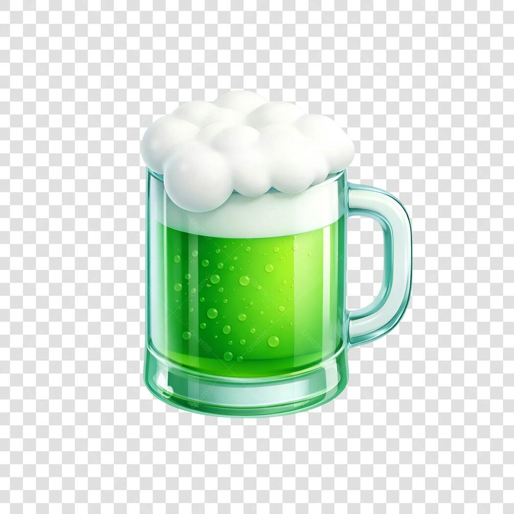 Elemento 3D Caneca Cerveja Verde St Patrick's Day PNG Fundo Transparente