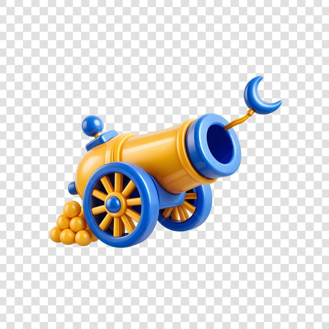 Elemento 3D Canhão Dourado Azul Ramadã PNG Fundo Transparente