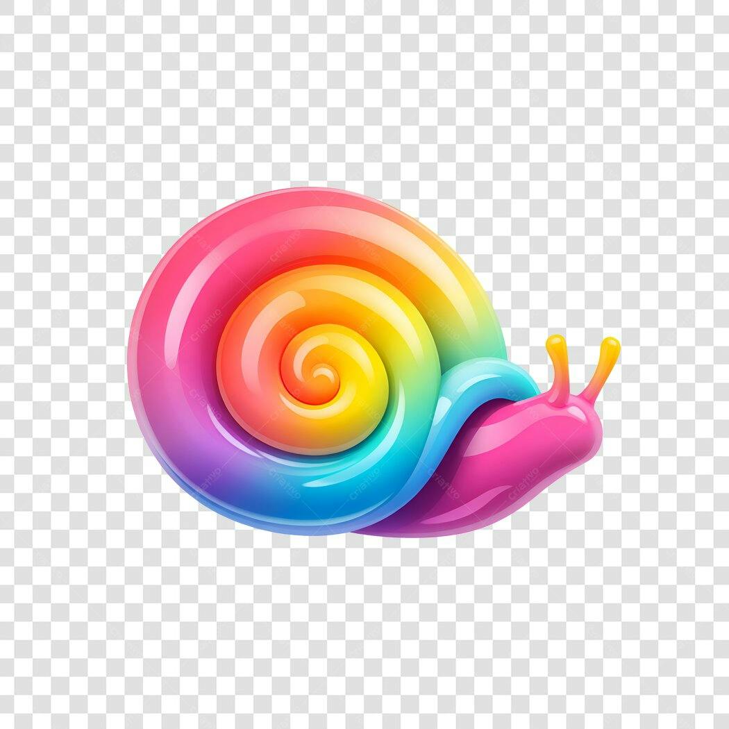Elemento 3D Caracol Colorido Arco-Íris PNG Fundo Transparente