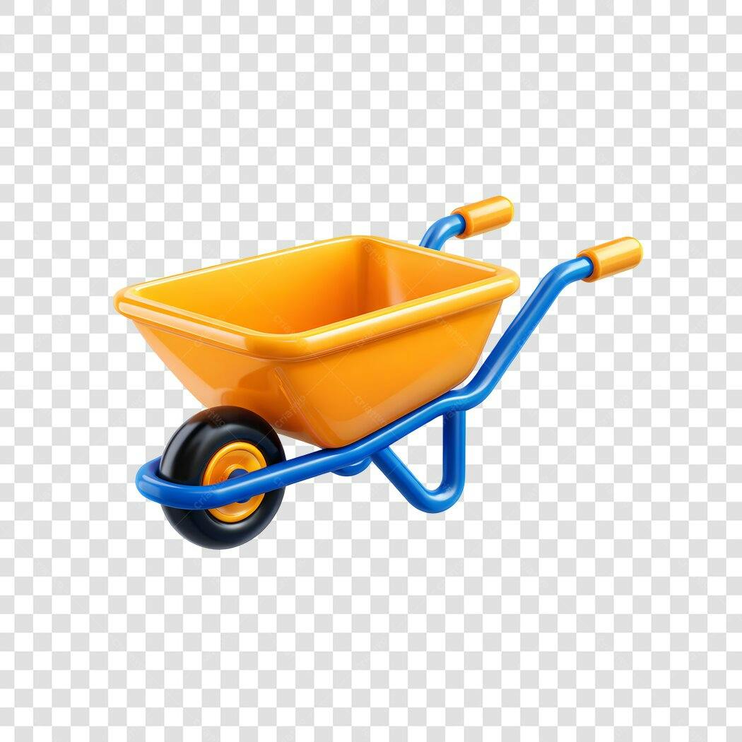 Elemento 3D Carrinho de Mão Construção PNG Fundo Transparente