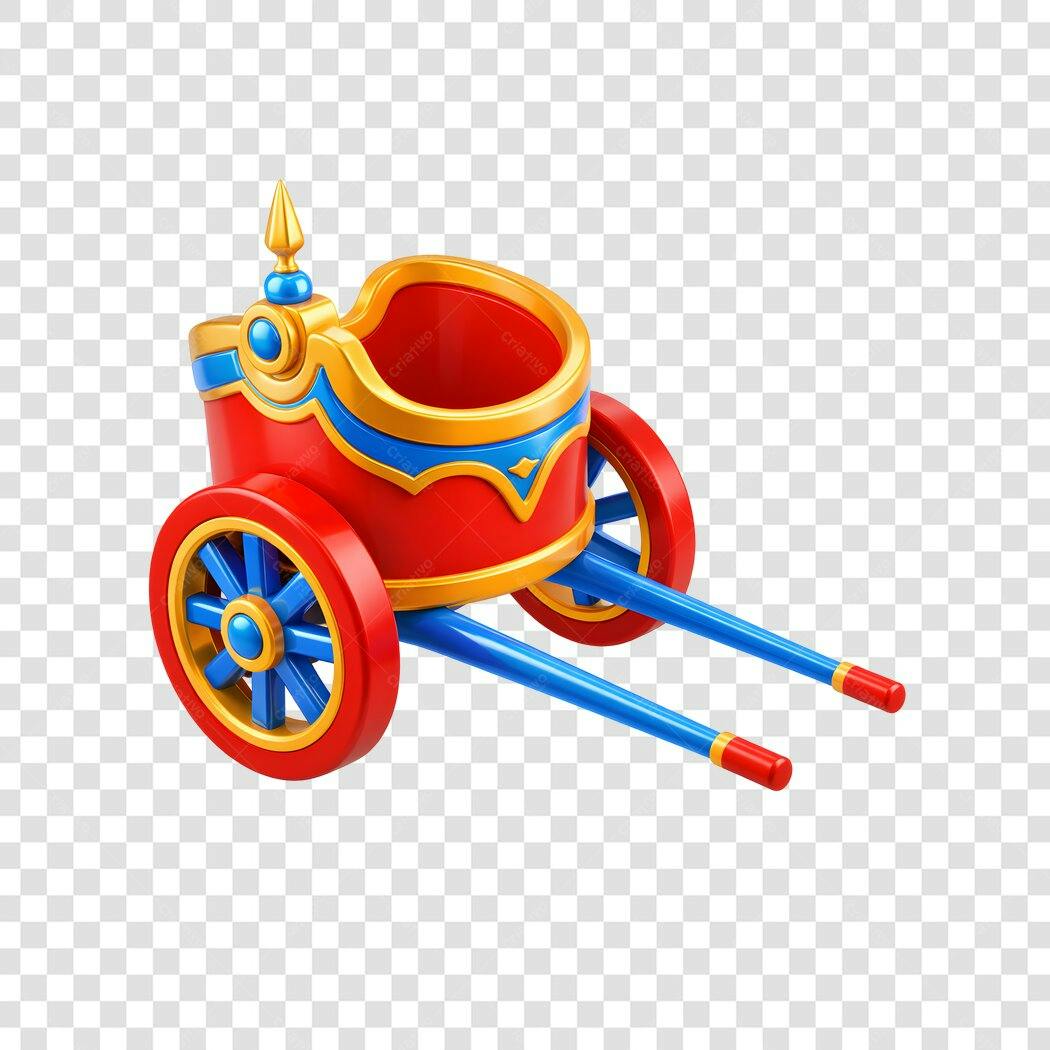 Elemento 3D Carroça Circo Vermelha Azul Dourada PNG Fundo Transparente