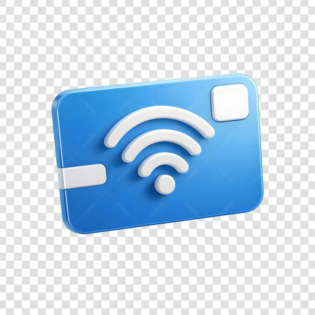 Elemento 3D Cartão Pagamento Contactless Wifi Azul PNG Fundo Transparente