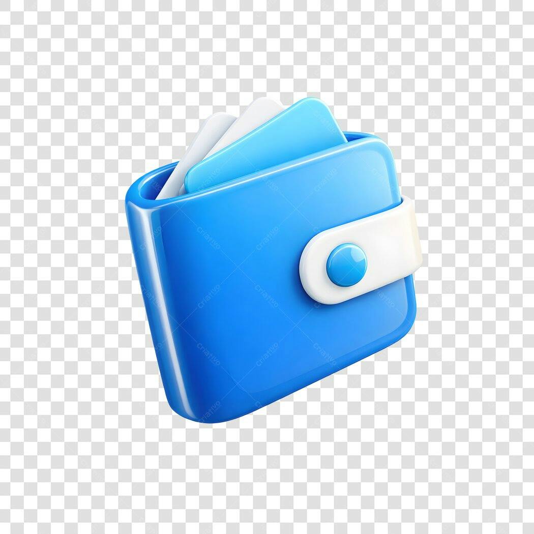 Elemento 3D Carteira Azul com Cartões PNG Fundo Transparente