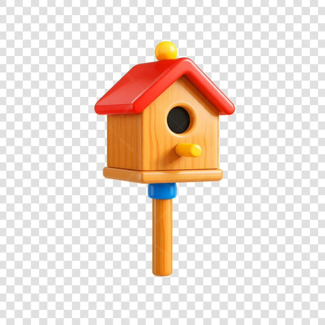 Elemento 3D Casa de Passarinho Madeira Vermelha PNG Fundo Transparente
