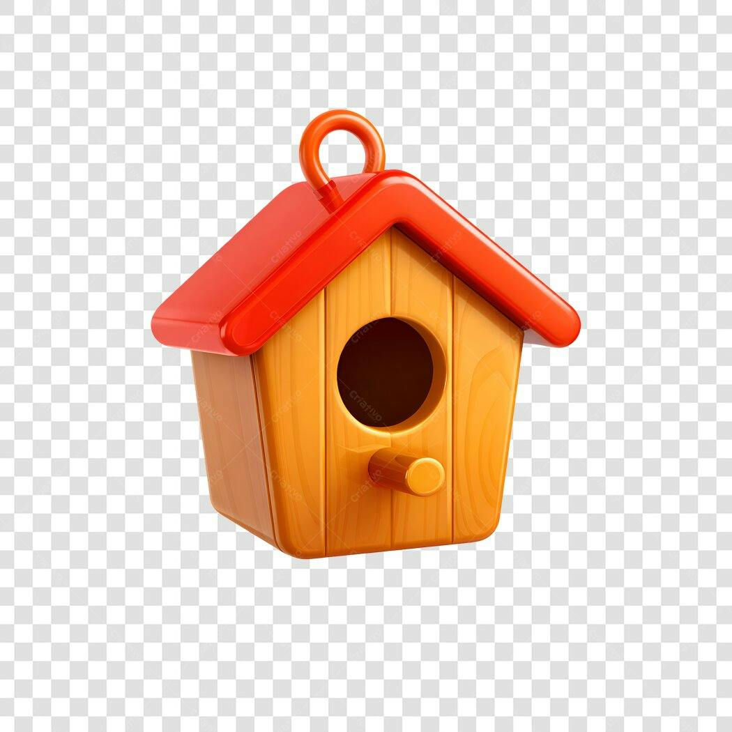 Elemento 3D Casa de Passarinho Telhado Vermelho PNG Fundo Transparente