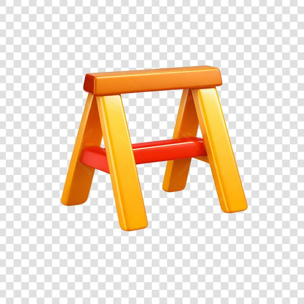 Elemento 3D Cavalete Laranja Vermelho Obra PNG Fundo Transparente