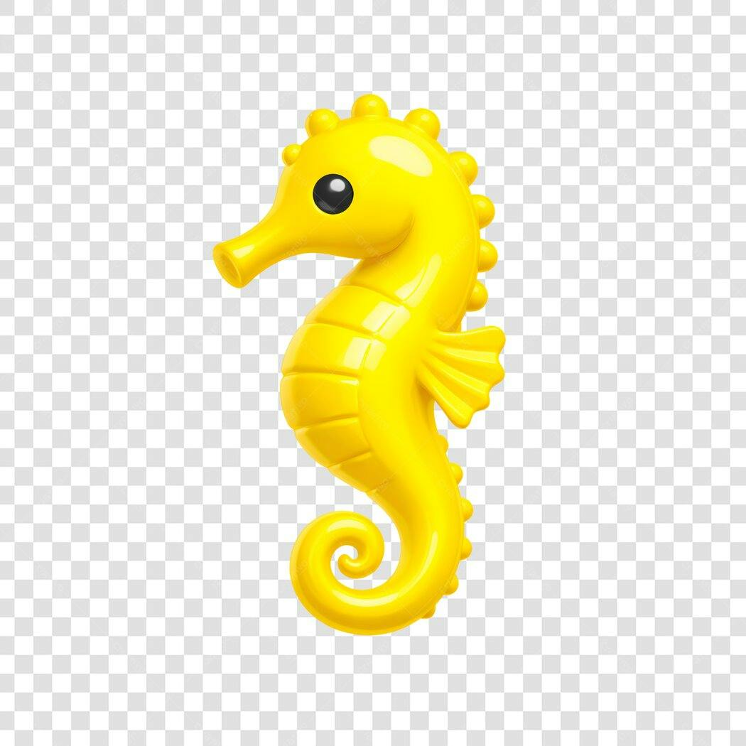 Elemento 3D Cavalo Marinho Amarelo Brilhante PNG Fundo Transparente