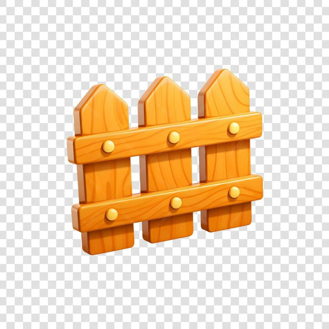 Elemento 3D Cerca de Madeira Rústica PNG Fundo Transparente