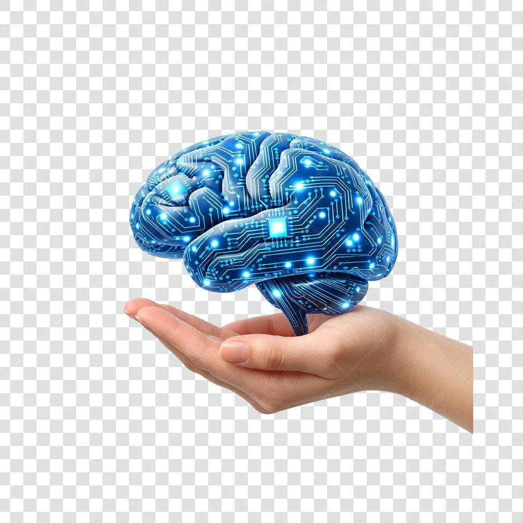 Elemento 3D Cérebro Digital Inteligência Artificial PNG Fundo Transparente
