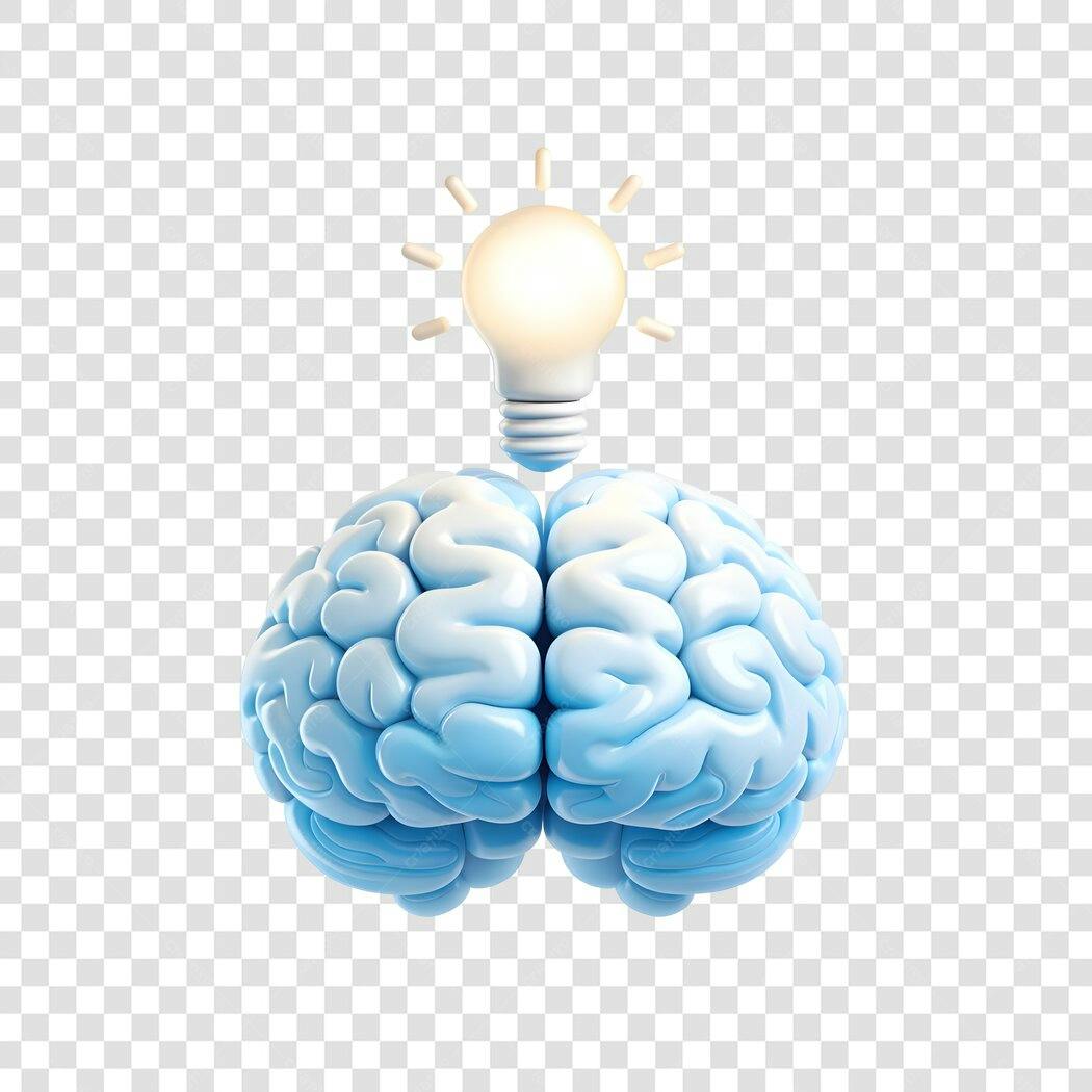 Elemento 3D Cérebro Lâmpada Ideia PNG Fundo Transparente