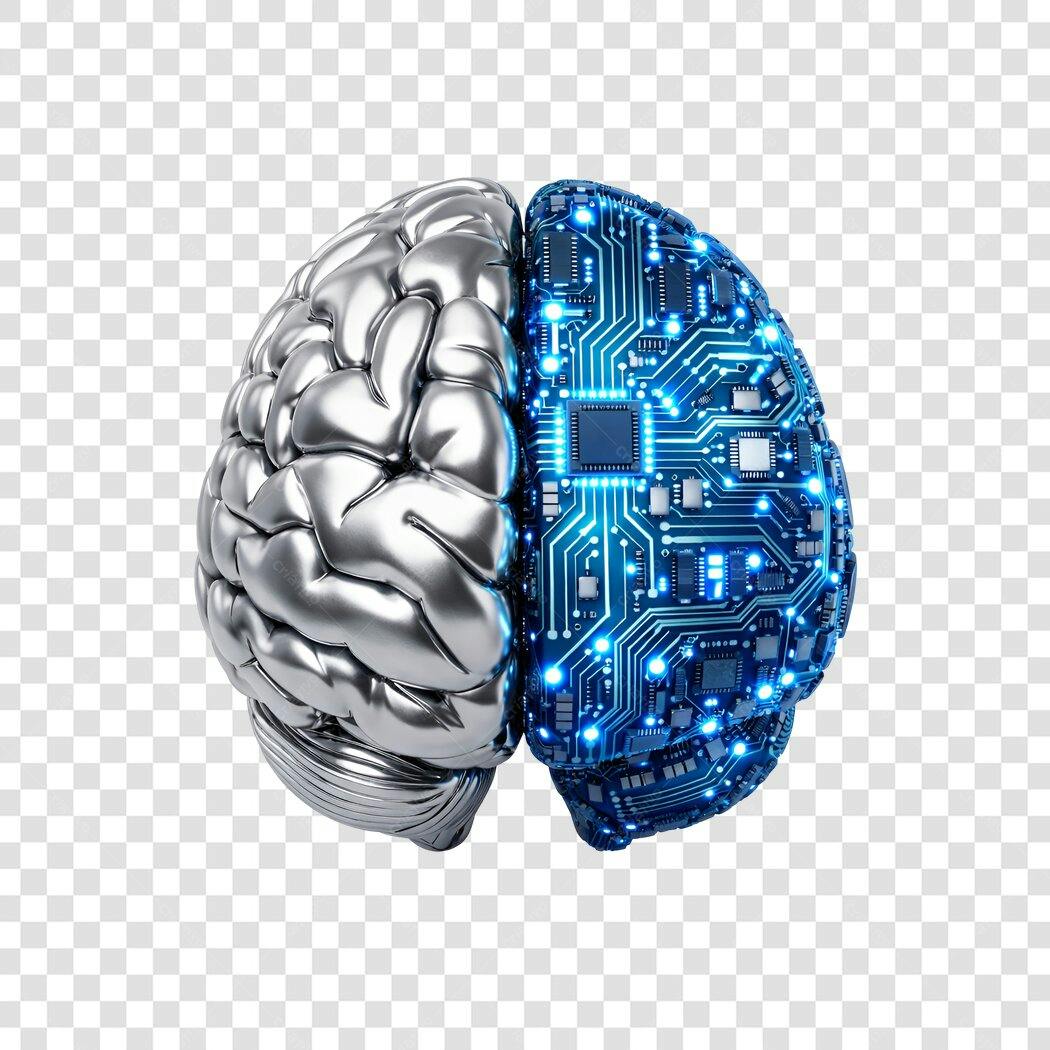 Elemento 3D Cérebro Tecnologia Inteligência Artificial PNG Fundo Transparente