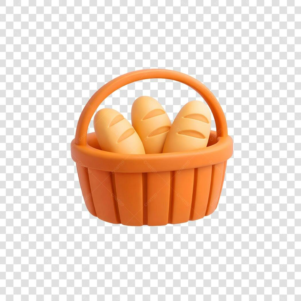 Elemento 3D Cesta de Pães Padaria PNG Fundo Transparente
