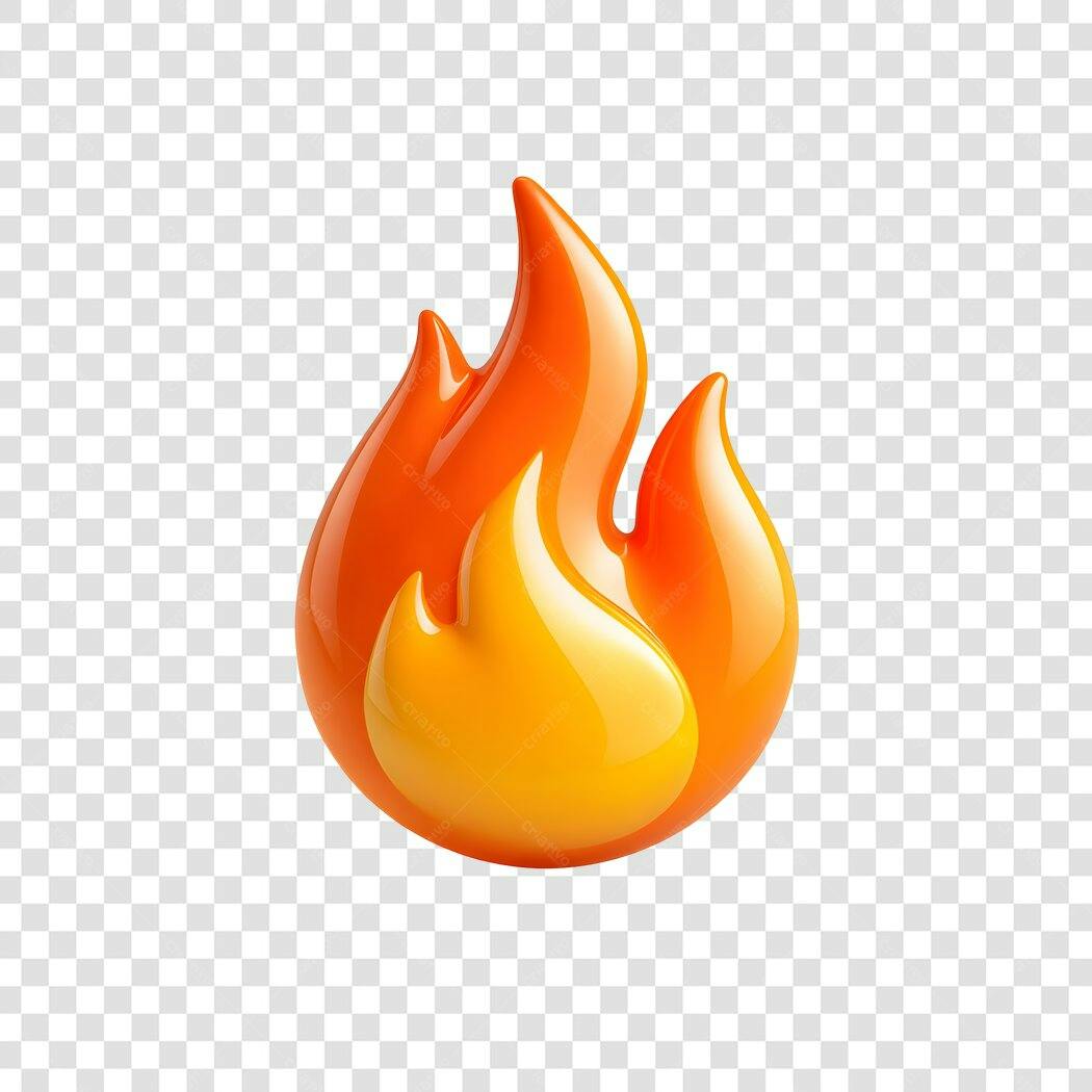 Elemento 3D Chama Fogo Laranja Amarelo PNG Fundo Transparente