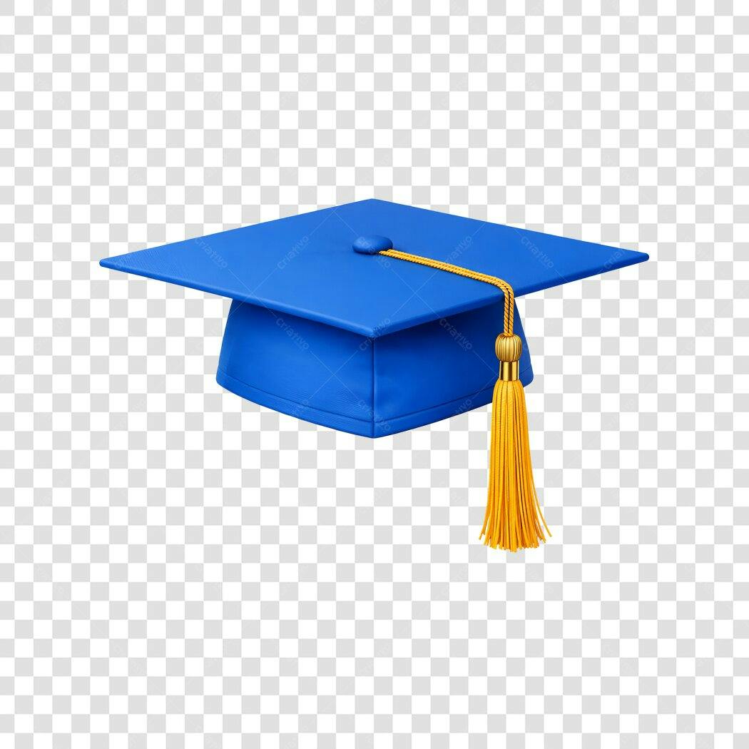 Elemento 3D Chapéu de Formatura Azul Dourado PNG Fundo Transparente