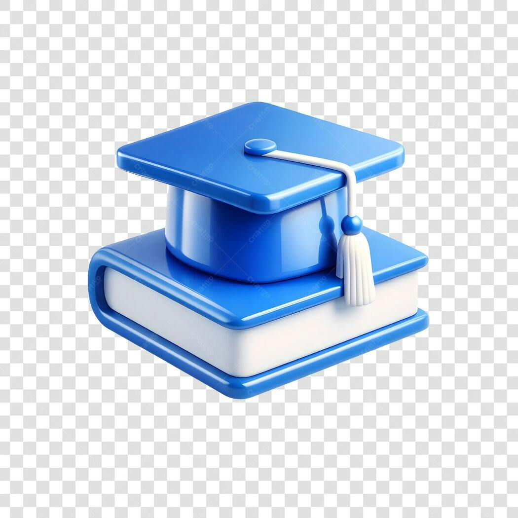 Elemento 3D Chapéu de Formatura Livro Azul PNG Fundo Transparente