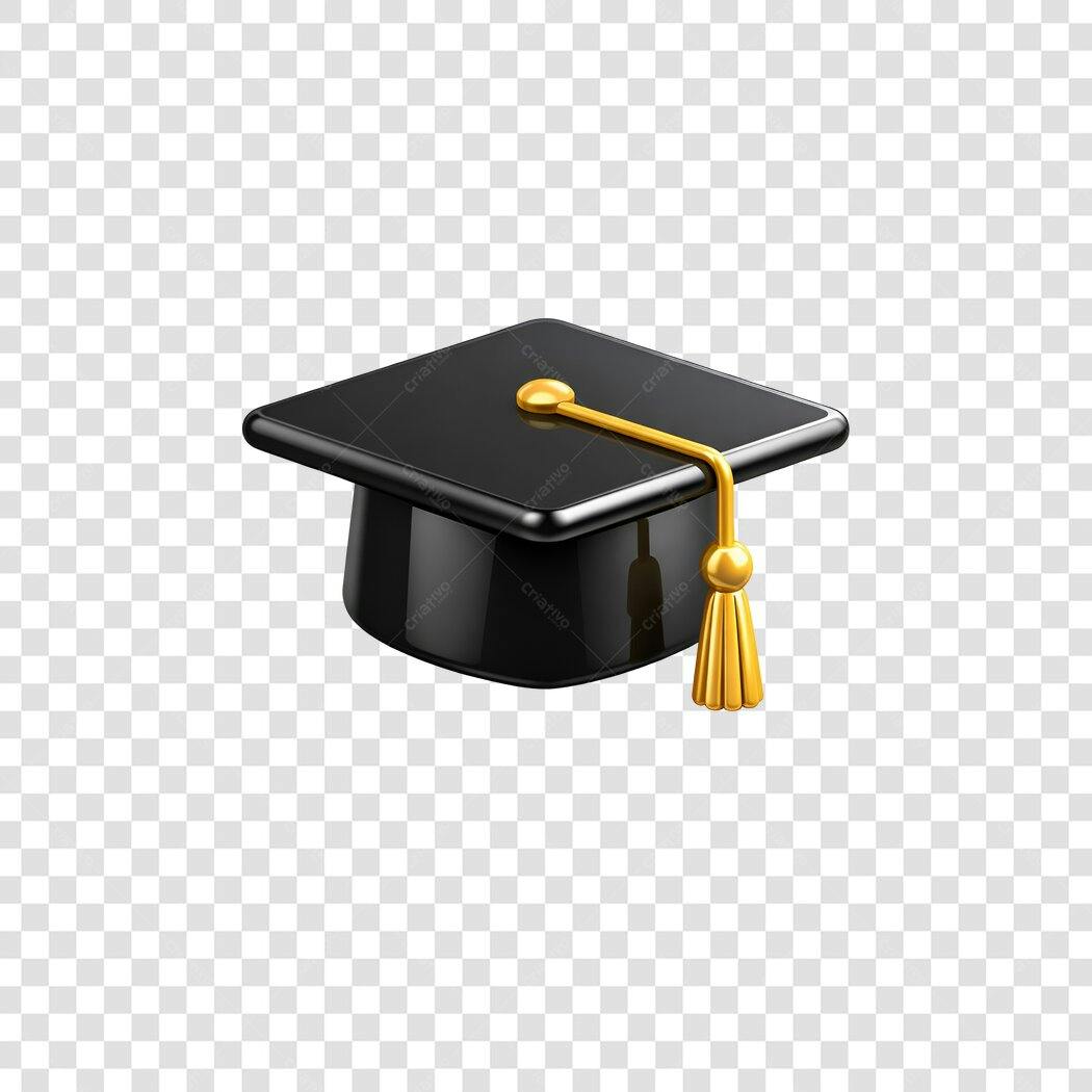 Elemento 3D Chapéu de Formatura Preto Dourado PNG Fundo Transparente
