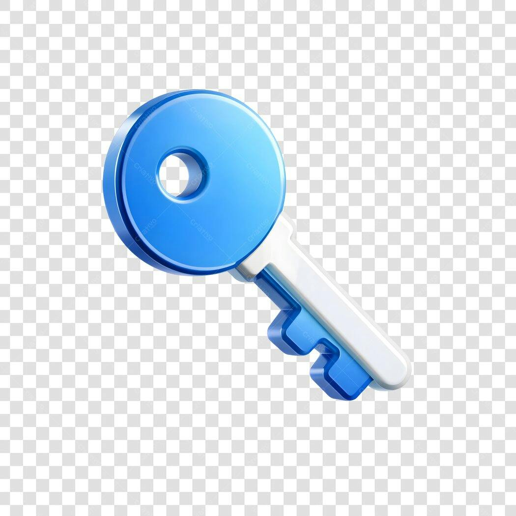 Elemento 3D Chave Azul Branca Segurança PNG Fundo Transparente