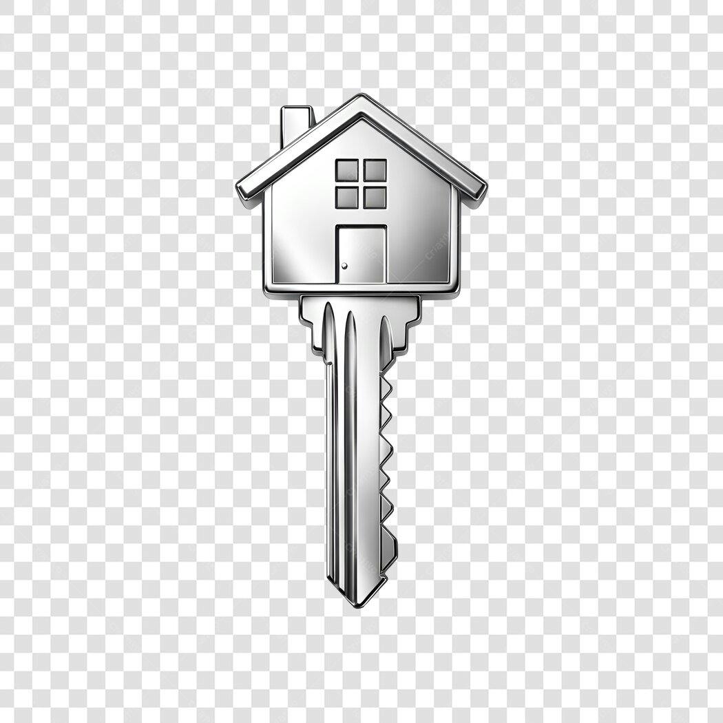Elemento 3D Chave Casa Imobiliária Prata PNG Fundo Transparente