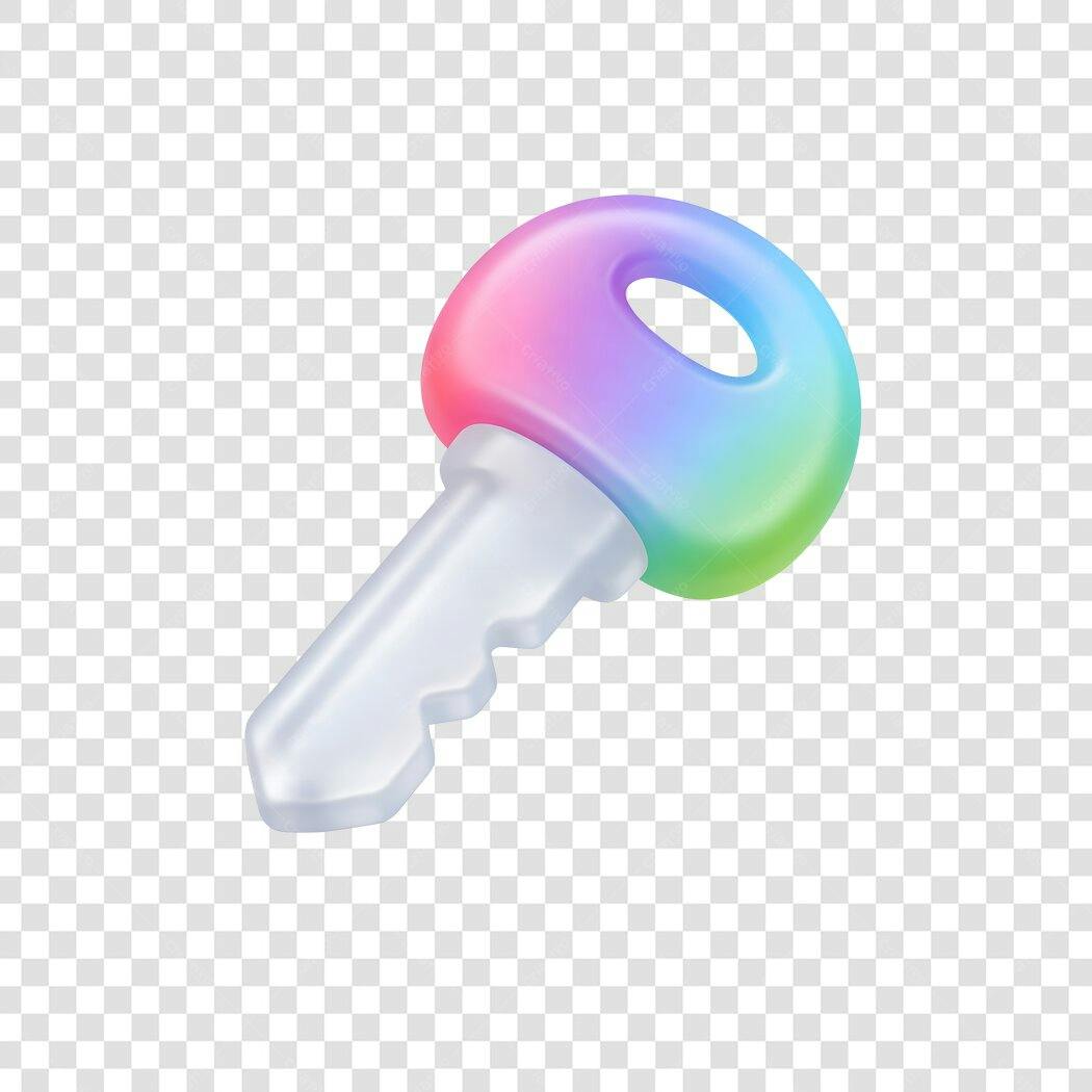 Elemento 3D Chave Colorida Gradiente Pastel PNG Fundo Transparente