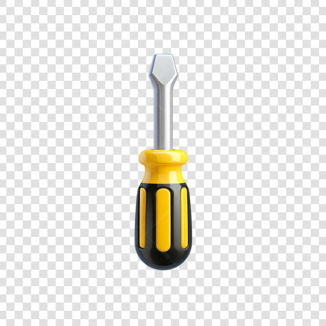 Elemento 3D Chave de Fenda Ferramenta Amarela PNG Fundo Transparente