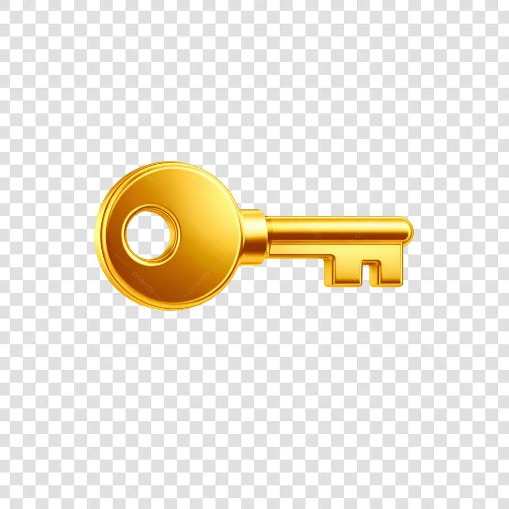 Elemento 3D Chave Dourada Brilhante PNG Fundo Transparente