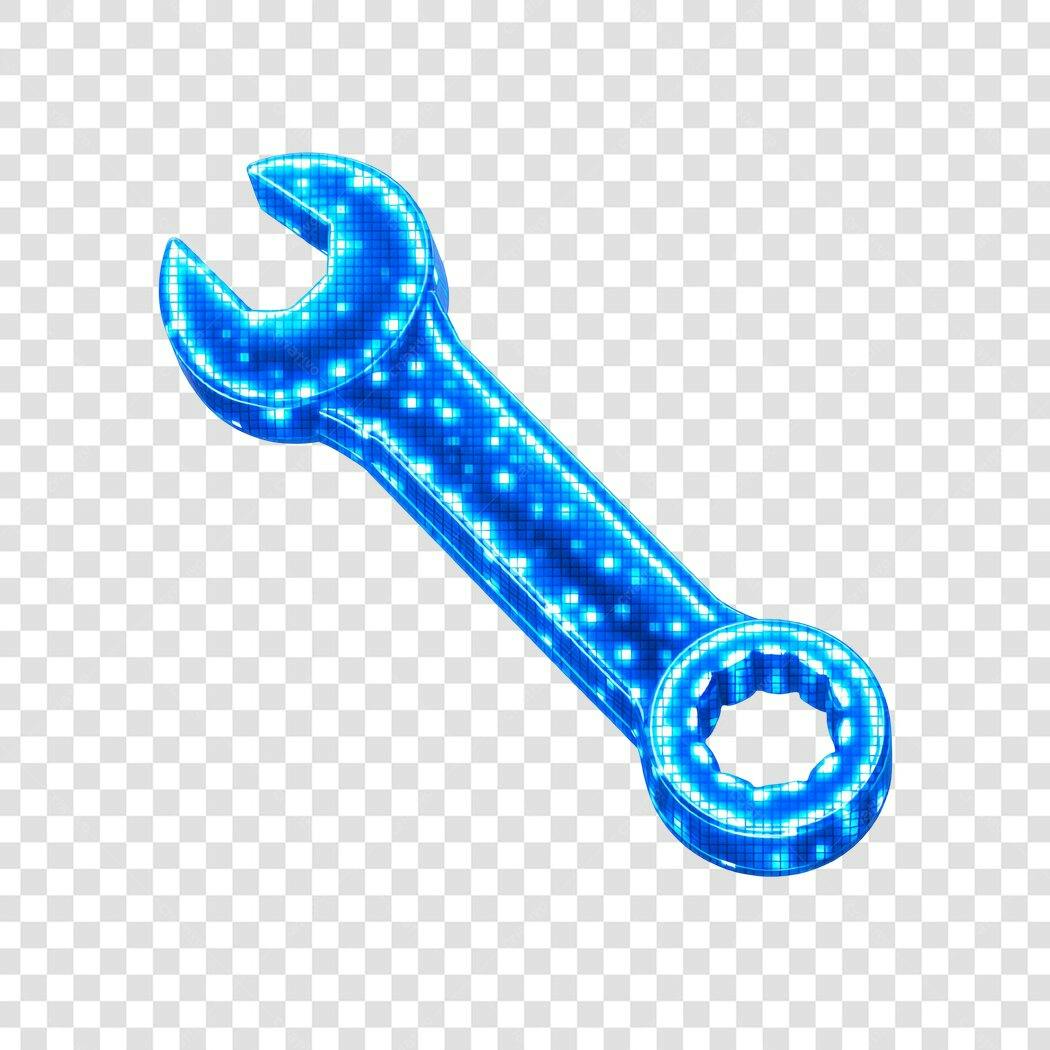 Elemento 3D Chave Inglesa Digital Azul PNG Fundo Transparente