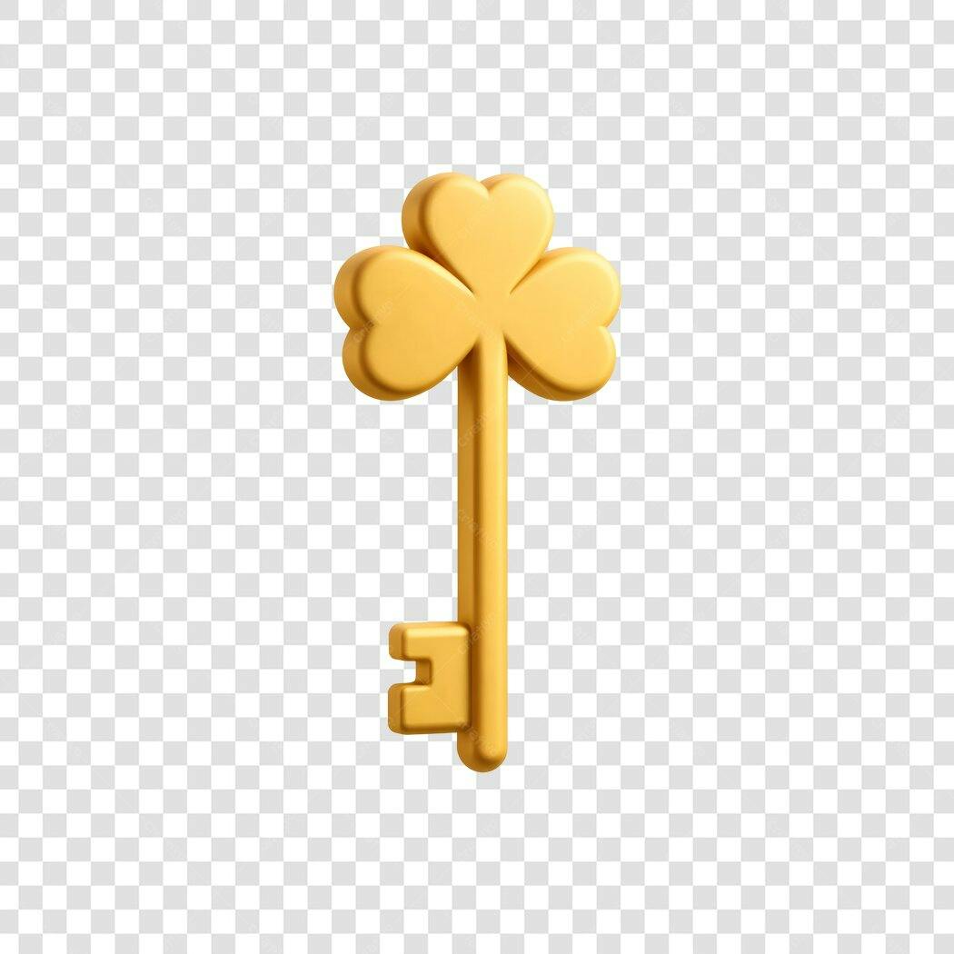 Elemento 3D Chave Trevo Dourada Sorte PNG Fundo Transparente