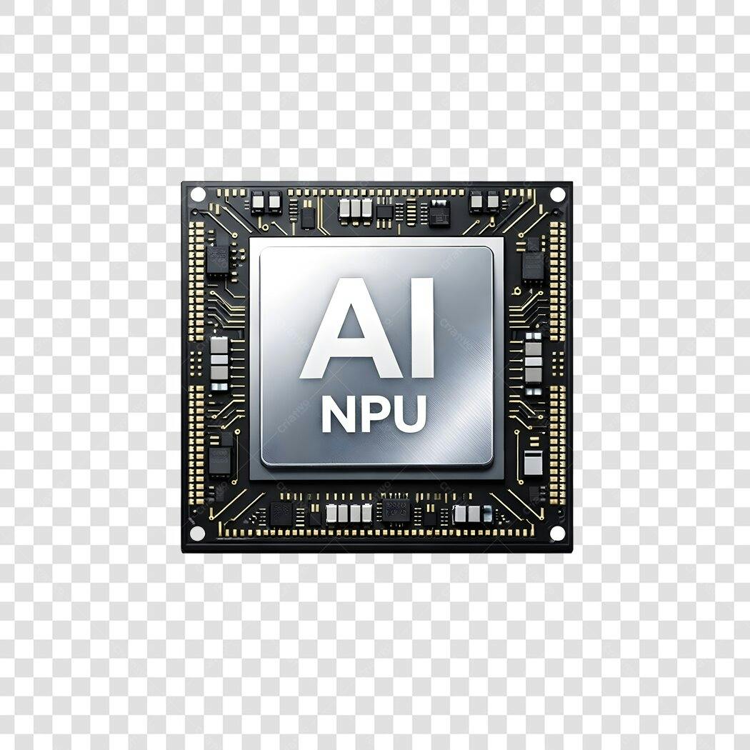 Elemento 3D Chip Processador AI NPU PNG Fundo Transparente