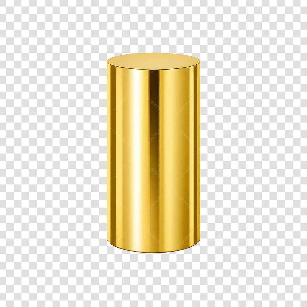 Elemento 3D Cilindro Dourado Brilhante PNG Fundo Transparente