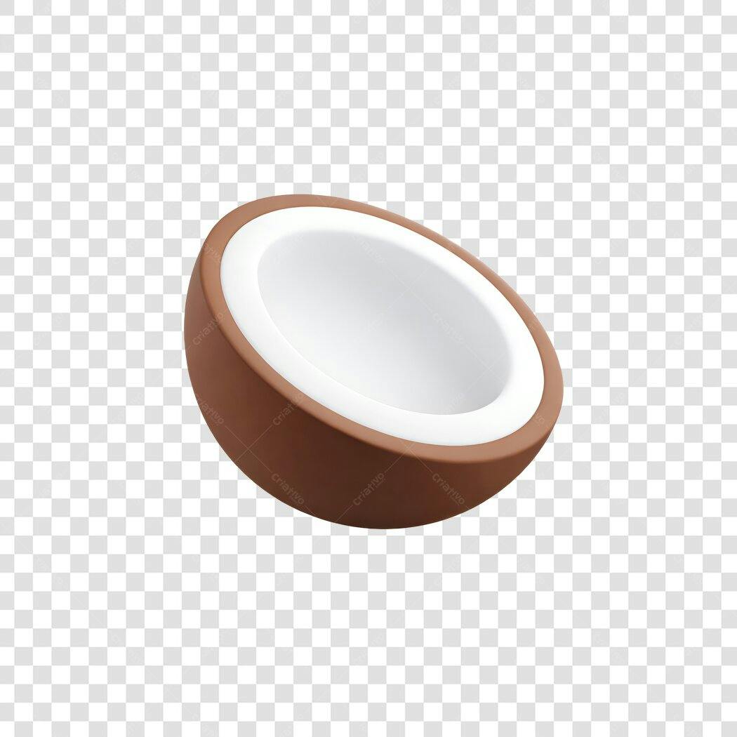 Elemento 3D Coco Cortado Meio PNG Fundo Transparente