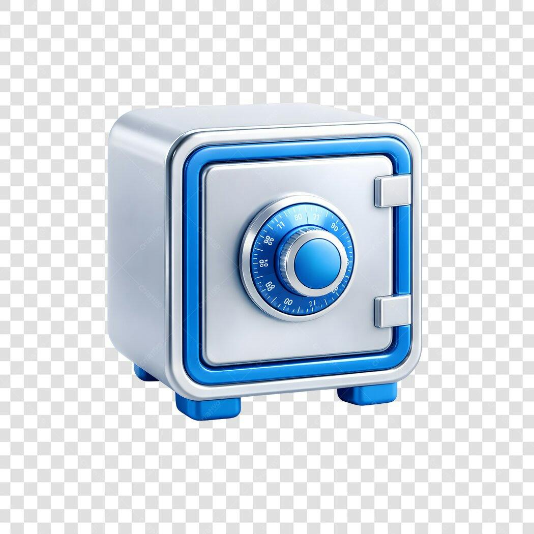 Elemento 3D Cofre Azul Segurança PNG Fundo Transparente