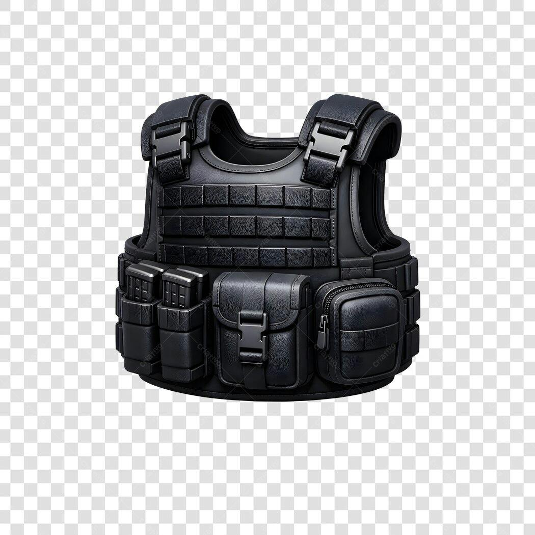 Elemento 3D Colete Tático Militar Preto PNG Fundo Transparente