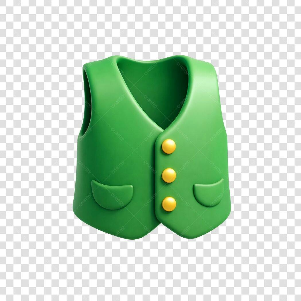 Elemento 3D Colete Verde Botões Amarelos PNG Fundo Transparente