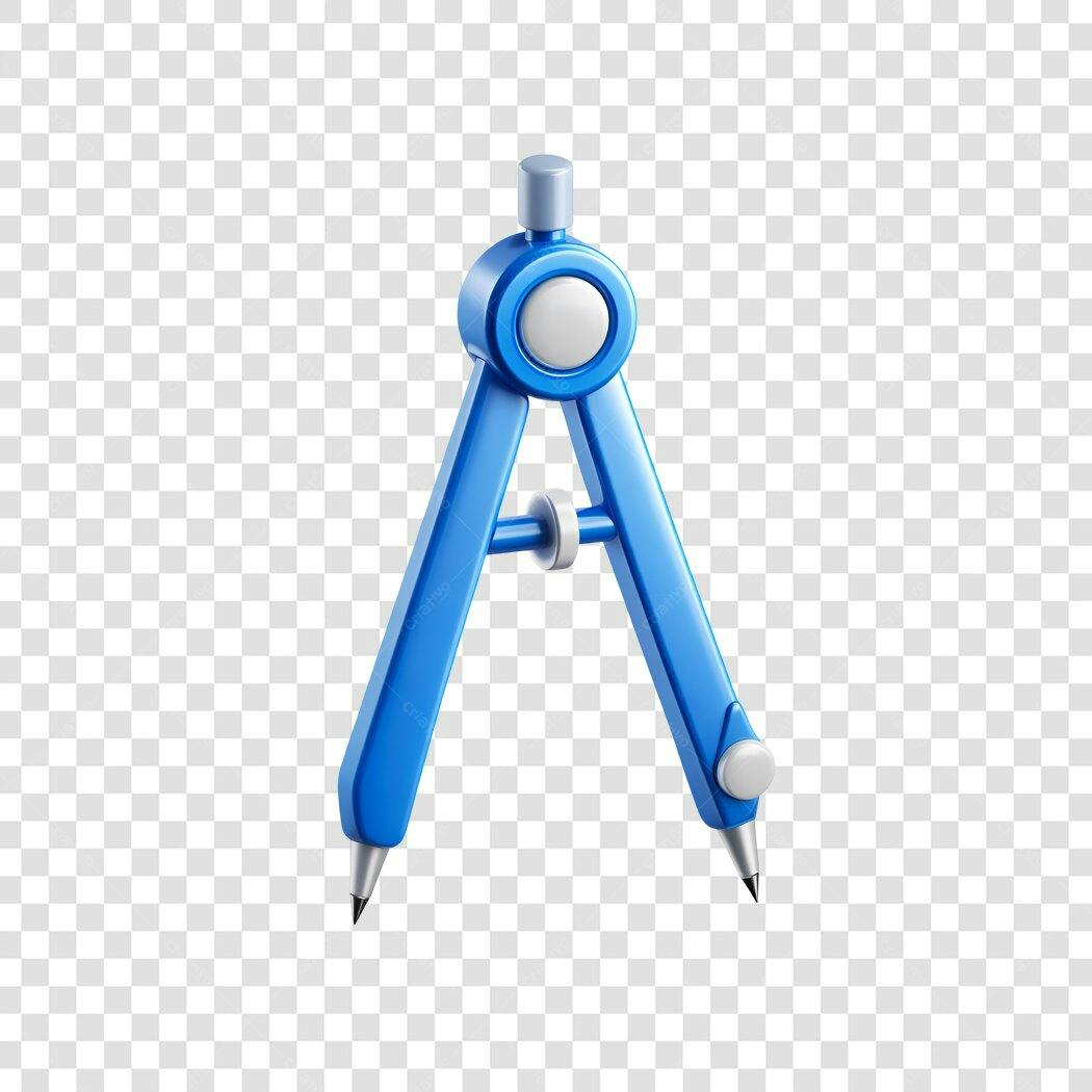 Elemento 3D Compasso Escolar Azul PNG Fundo Transparente