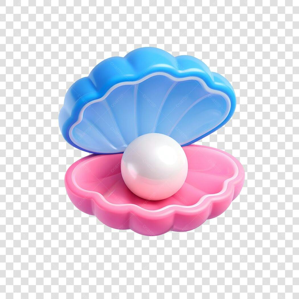 Elemento 3D Concha Rosa Azul Pérola PNG Fundo Transparente