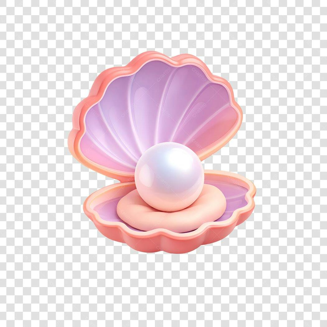 Elemento 3D Concha Rosa com Pérola Branca PNG Fundo Transparente