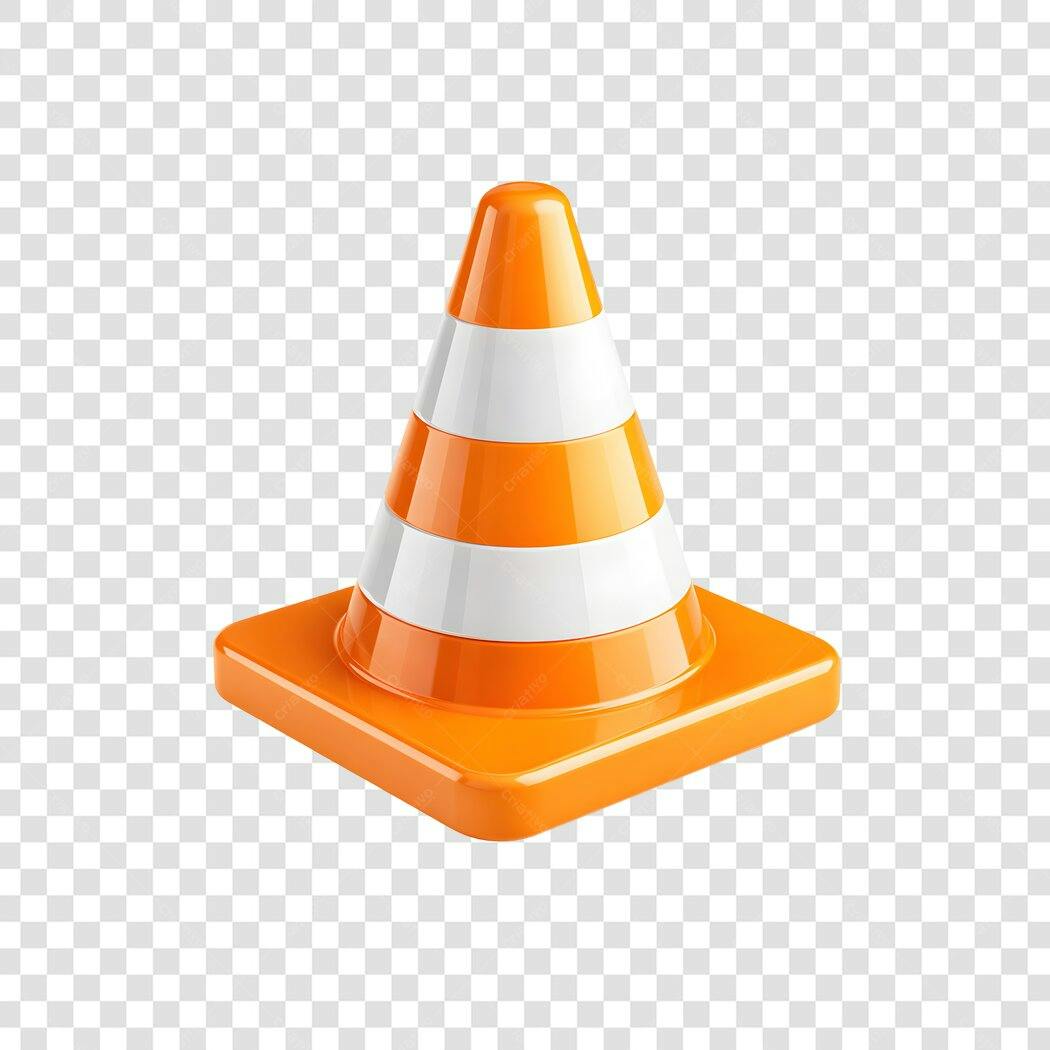 Elemento 3D Cone de Trânsito Laranja Branco PNG Fundo Transparente